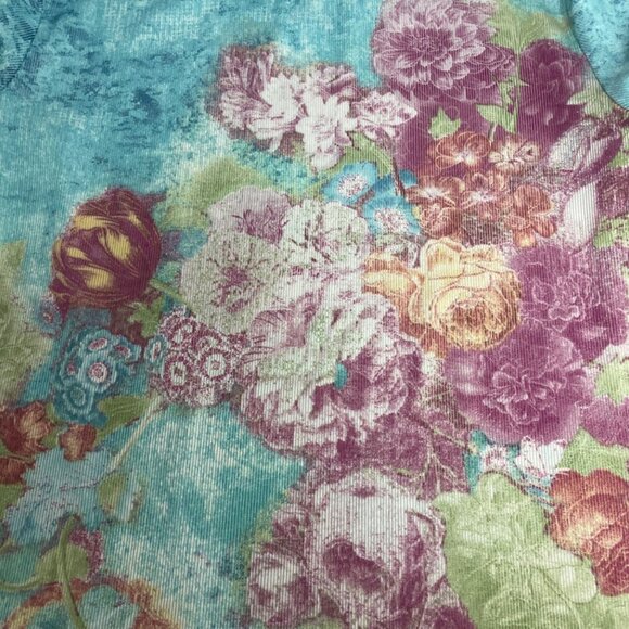 Vintage Y2K 2003 Ribbed Floral Stretch Top Sz MED Christopher & Banks - Picture 5 of 7